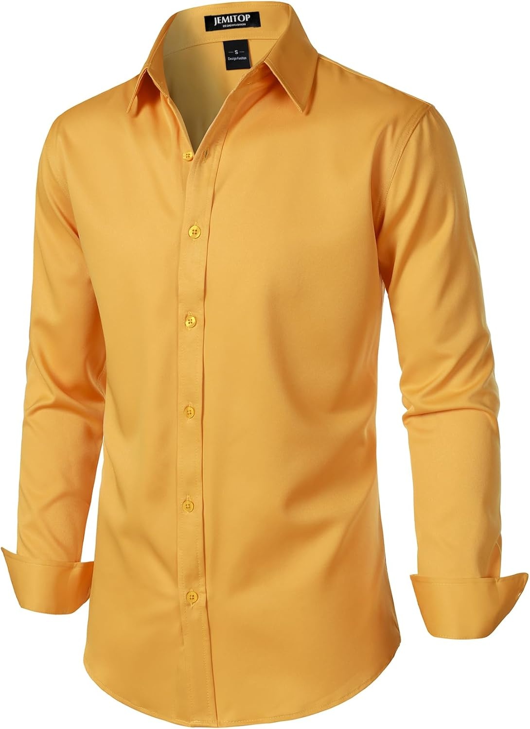 image:imageJEMITOP Mens Stretch WrinkleFree Soft Slim Fit Dress Shirts Long Sleeve Formal Wedding Business Casual Button Down ShirtGold
