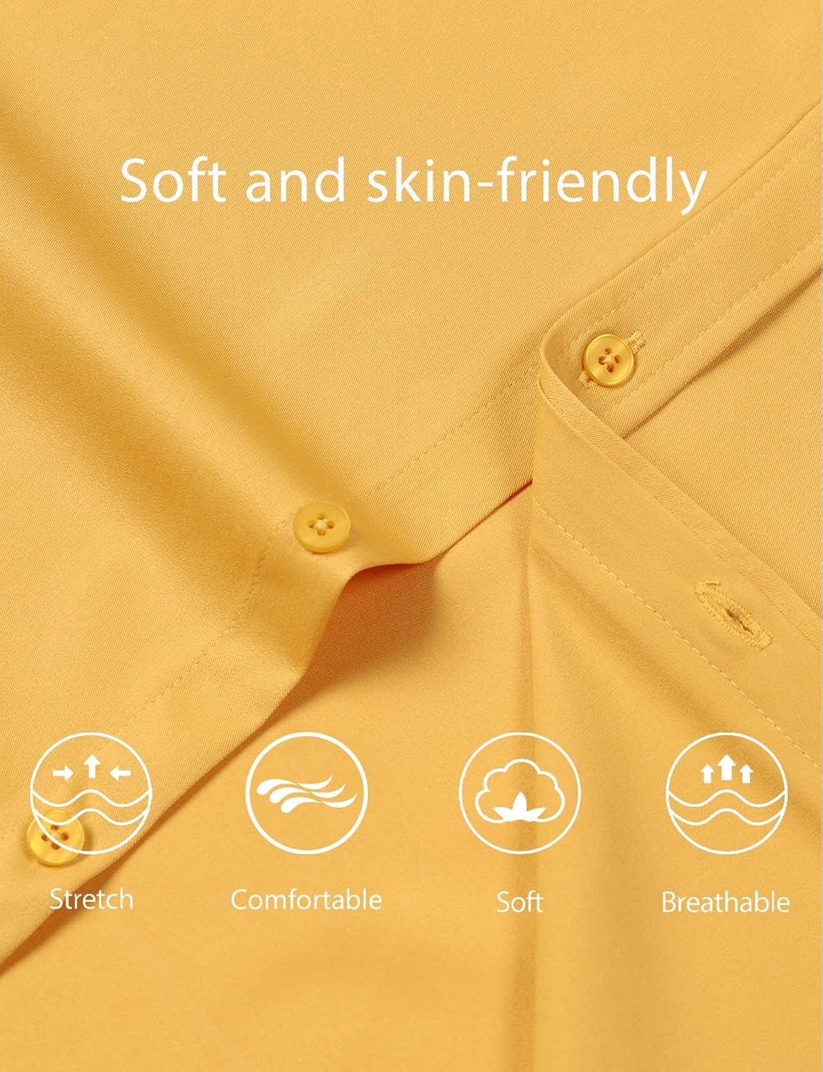 image:imageJEMITOP Mens Stretch WrinkleFree Soft Slim Fit Dress Shirts Long Sleeve Formal Wedding Business Casual Button Down ShirtGold