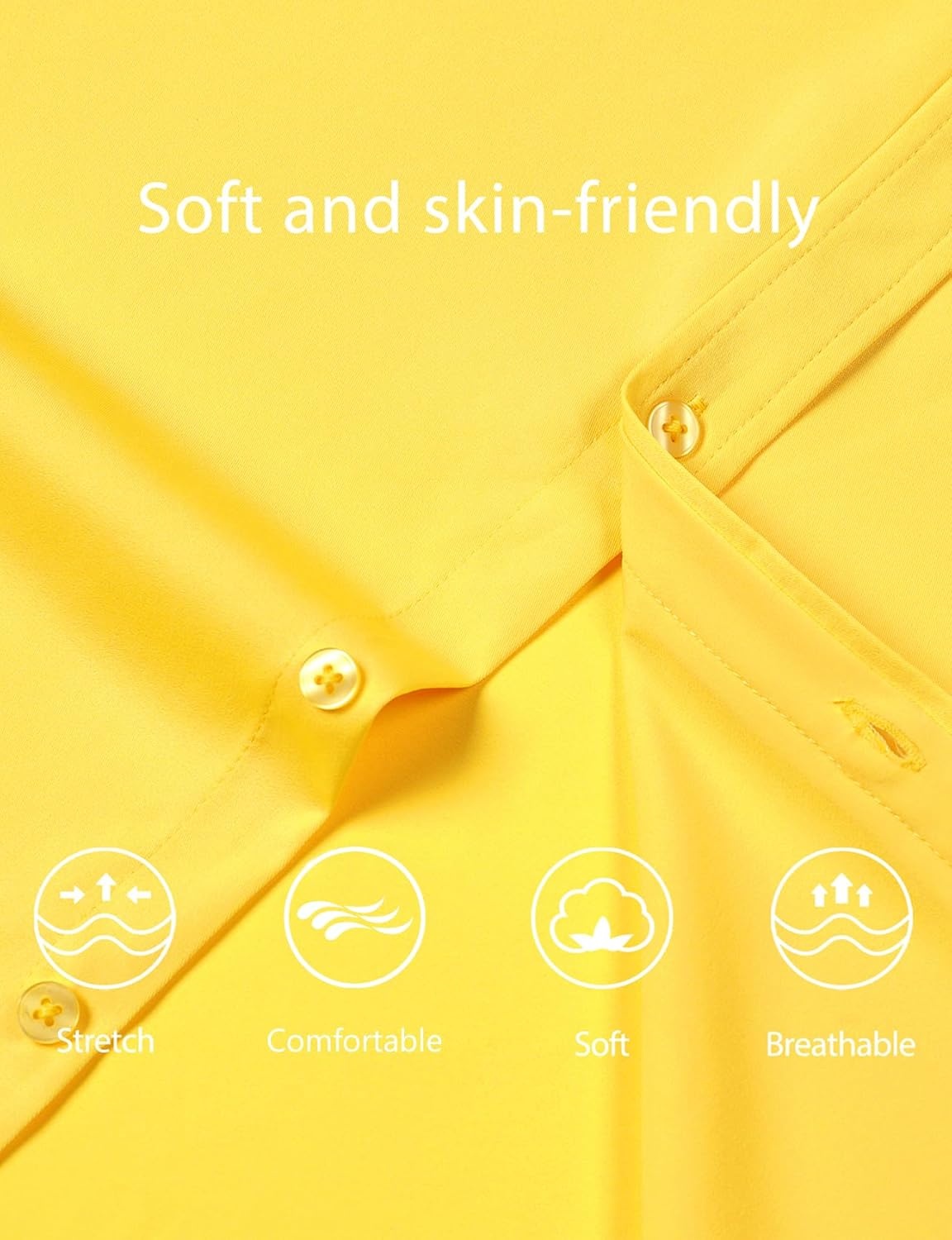 image:imageJEMITOP Mens Stretch WrinkleFree Soft Slim Fit Dress Shirts Long Sleeve Formal Wedding Business Casual Button Down ShirtLemon Yellow