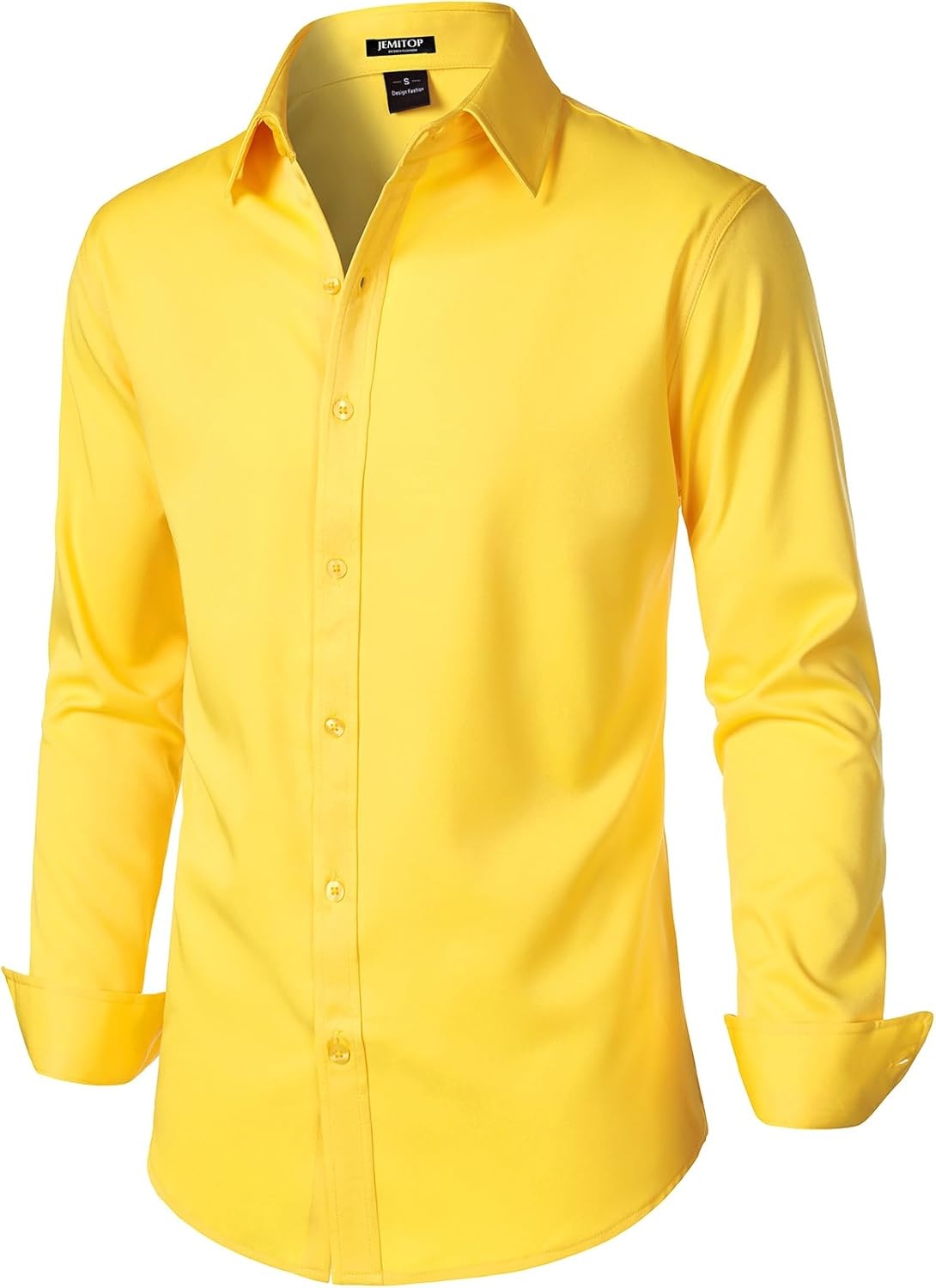 image:imageJEMITOP Mens Stretch WrinkleFree Soft Slim Fit Dress Shirts Long Sleeve Formal Wedding Business Casual Button Down ShirtLemon Yellow
