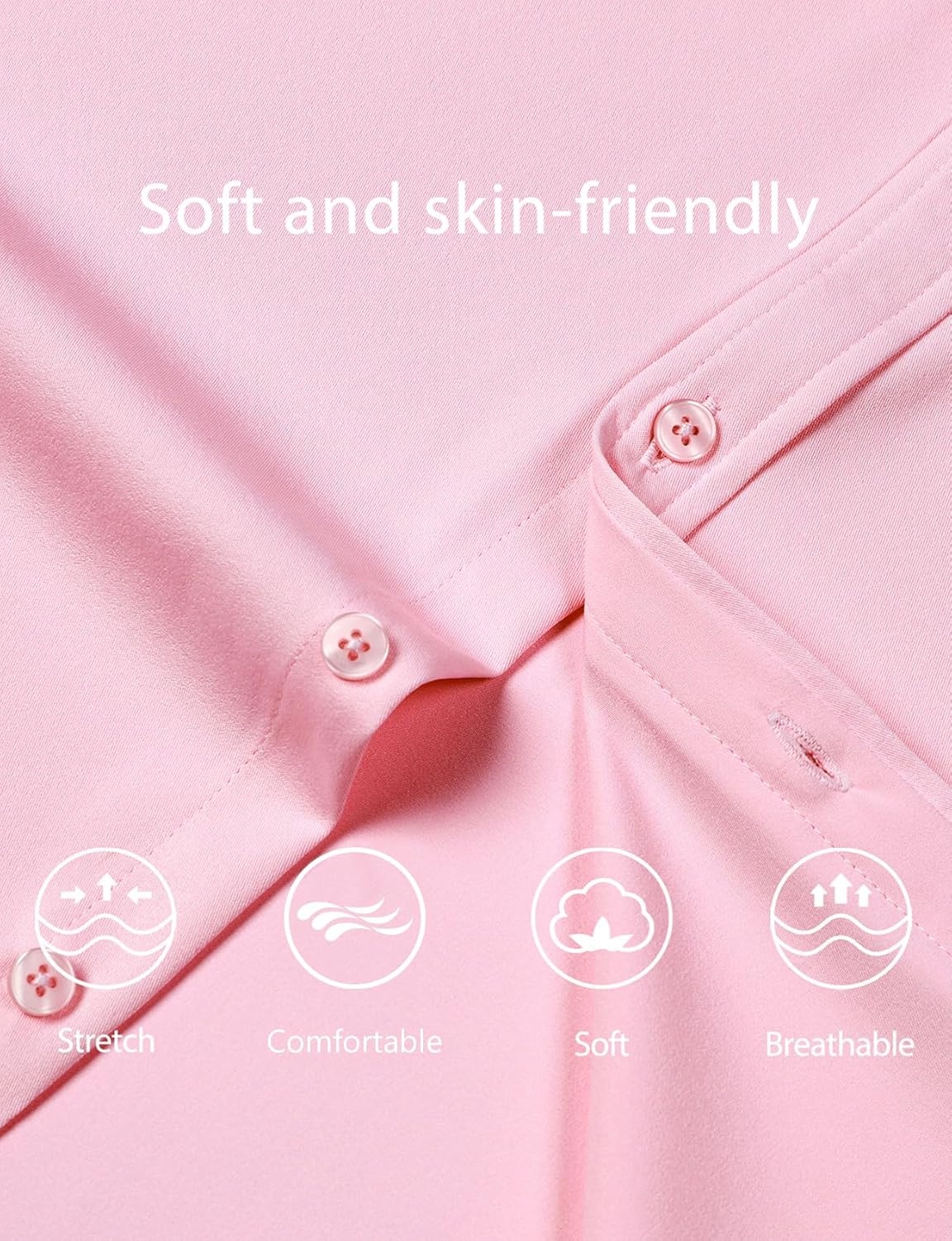 image:imageJEMITOP Mens Stretch WrinkleFree Soft Slim Fit Dress Shirts Long Sleeve Formal Wedding Business Casual Button Down ShirtPink
