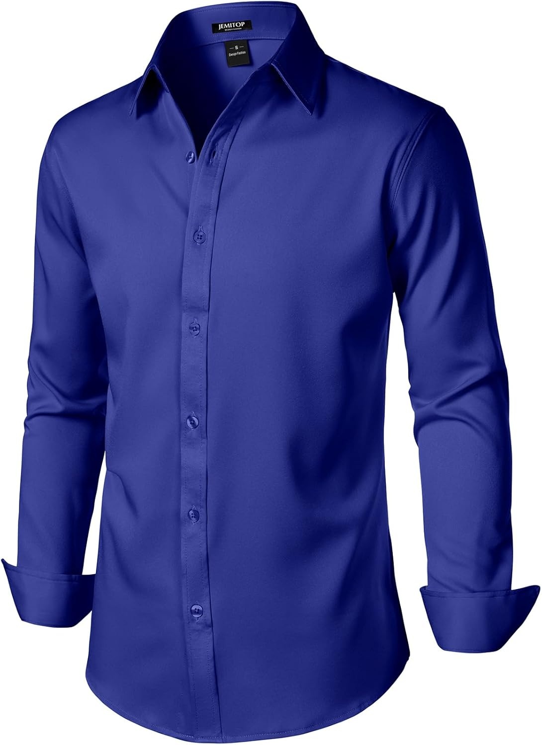 image:imageJEMITOP Mens Stretch WrinkleFree Soft Slim Fit Dress Shirts Long Sleeve Formal Wedding Business Casual Button Down ShirtRoyal Blue
