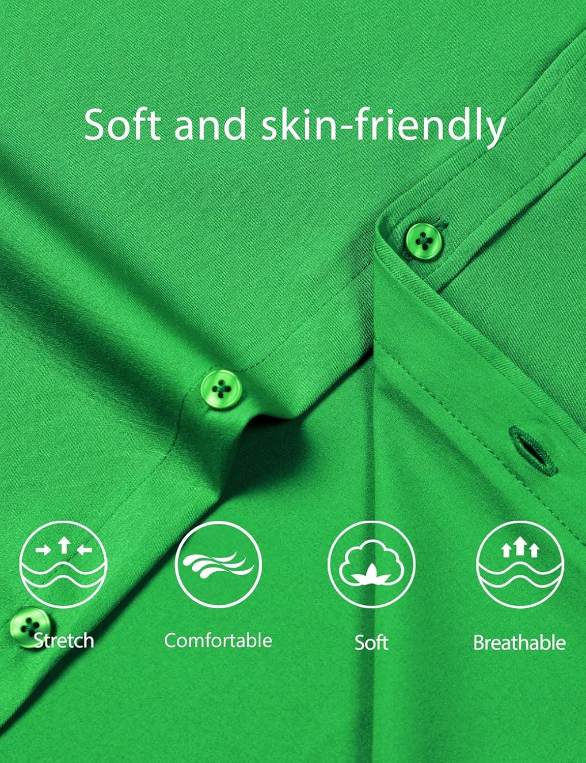 image:imageJEMITOP Mens Stretch WrinkleFree Soft Slim Fit Dress Shirts Long Sleeve Formal Wedding Business Casual Button Down ShirtShamrock Green