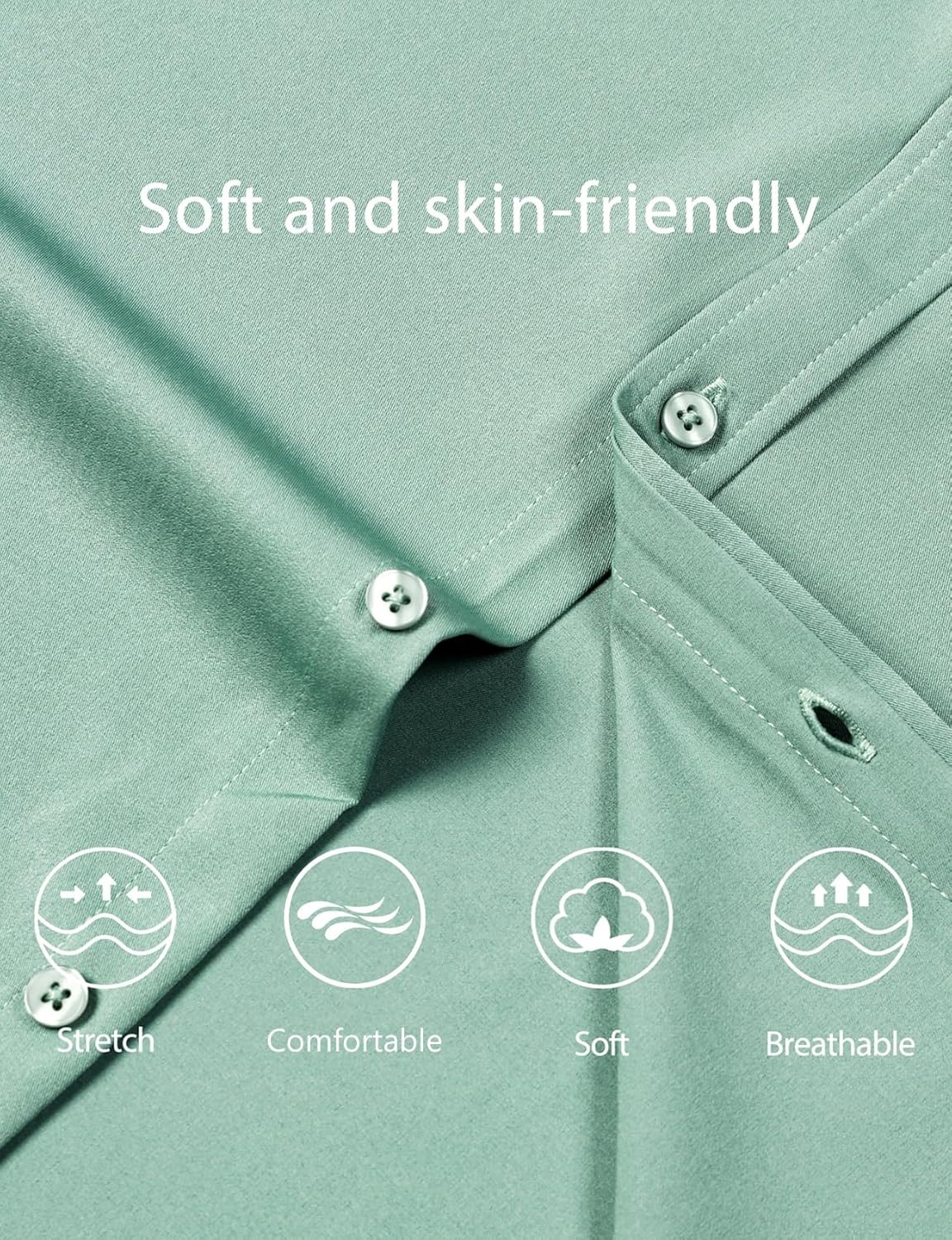 image:imageJEMITOP Mens Stretch WrinkleFree Soft Slim Fit Dress Shirts Long Sleeve Formal Wedding Business Casual Button Down ShirtTurquoise