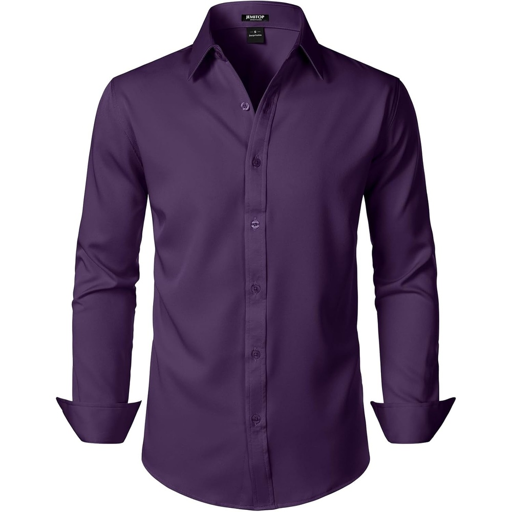 image:imageJEMITOP Mens Stretch WrinkleFree Soft Slim Fit Dress Shirts Long Sleeve Formal Wedding Business Casual Button Down ShirtPurple