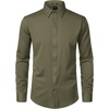 JEMITOP Men’s Stretch Wrinkle-Free Soft Slim Fit Dress Shirts Long Sleeve Formal Wedding Business Casual Button Down Shirt(Army Green)