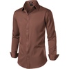JEMITOP Men’s Stretch Wrinkle-Free Soft Slim Fit Dress Shirts Long Sleeve Formal Wedding Business Casual Button Down Shirt(Brown)