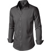 JEMITOP Men’s Stretch Wrinkle-Free Soft Slim Fit Dress Shirts Long Sleeve Formal Wedding Business Casual Button Down Shirt(Dark Grey)
