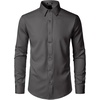 JEMITOP Men’s Stretch Wrinkle-Free Soft Slim Fit Dress Shirts Long Sleeve Formal Wedding Business Casual Button Down Shirt(Dark Grey)