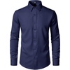 JEMITOP Men’s Stretch Wrinkle-Free Soft Slim Fit Dress Shirts Long Sleeve Formal Wedding Business Casual Button Down Shirt(Navy Blue)