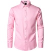 JEMITOP Men’s Stretch Wrinkle-Free Soft Slim Fit Dress Shirts Long Sleeve Formal Wedding Business Casual Button Down Shirt(Pink)