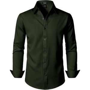 JEMITOP Men’s Stretch Wrinkle-Free Soft Slim Fit Dress Shirts Long Sleeve Formal Wedding Business Casual Button Down Shirt(Deep Forest Green)