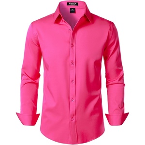 JEMITOP Men’s Stretch Wrinkle-Free Soft Slim Fit Dress Shirts Long Sleeve Formal Wedding Business Casual Button Down Shirt(Hot Pink)
