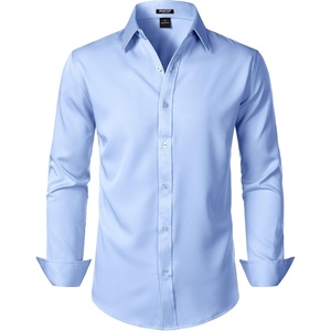 JEMITOP Men’s Stretch Wrinkle-Free Soft Slim Fit Dress Shirts Long Sleeve Formal Wedding Business Casual Button Down Shirt(Light Blue)