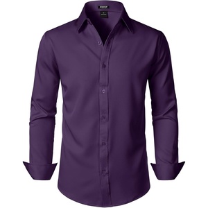 JEMITOP Men’s Stretch Wrinkle-Free Soft Slim Fit Dress Shirts Long Sleeve Formal Wedding Business Casual Button Down Shirt(Purple)