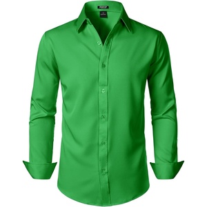 JEMITOP Men’s Stretch Wrinkle-Free Soft Slim Fit Dress Shirts Long Sleeve Formal Wedding Business Casual Button Down Shirt(Shamrock Green)