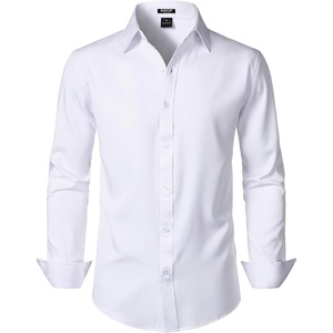 JEMITOP Men’s Stretch Wrinkle-Free Soft Slim Fit Dress Shirts Long Sleeve Formal Wedding Business Casual Button Down Shirt(White)
