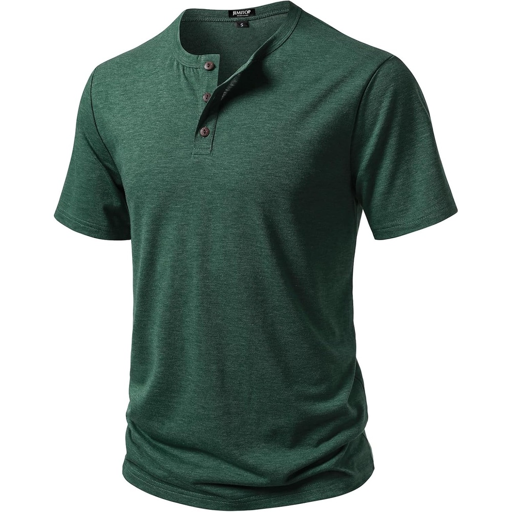 image:imageJEMITOP Mens Stretch Henley Slim Fit TShirt Summer Casual 3 Buttons Short Sleeve Tee ShirtsGreen