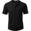 JEMITOP Mens Stretch Henley Slim Fit T-Shirt Summer Casual 3 Buttons Short Sleeve Tee Shirts(Black)