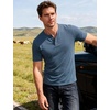 JEMITOP Mens Stretch Henley Slim Fit T-Shirt Summer Casual 3 Buttons Short Sleeve Tee Shirts(Denim Blue)