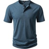 JEMITOP Mens Stretch Henley Slim Fit T-Shirt Summer Casual 3 Buttons Short Sleeve Tee Shirts(Denim Blue)