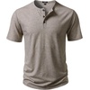 JEMITOP Mens Stretch Henley Slim Fit T-Shirt Summer Casual 3 Buttons Short Sleeve Tee Shirts(Khaki)