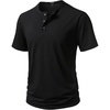 JEMITOP Mens Stretch Henley Slim Fit T-Shirt Summer Casual 3 Buttons Short Sleeve Tee Shirts(Black)