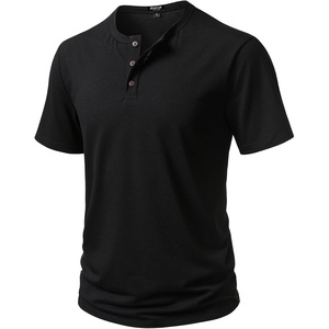 JEMITOP Mens Stretch Henley Slim Fit T-Shirt Summer Casual 3 Buttons Short Sleeve Tee Shirts(Black)