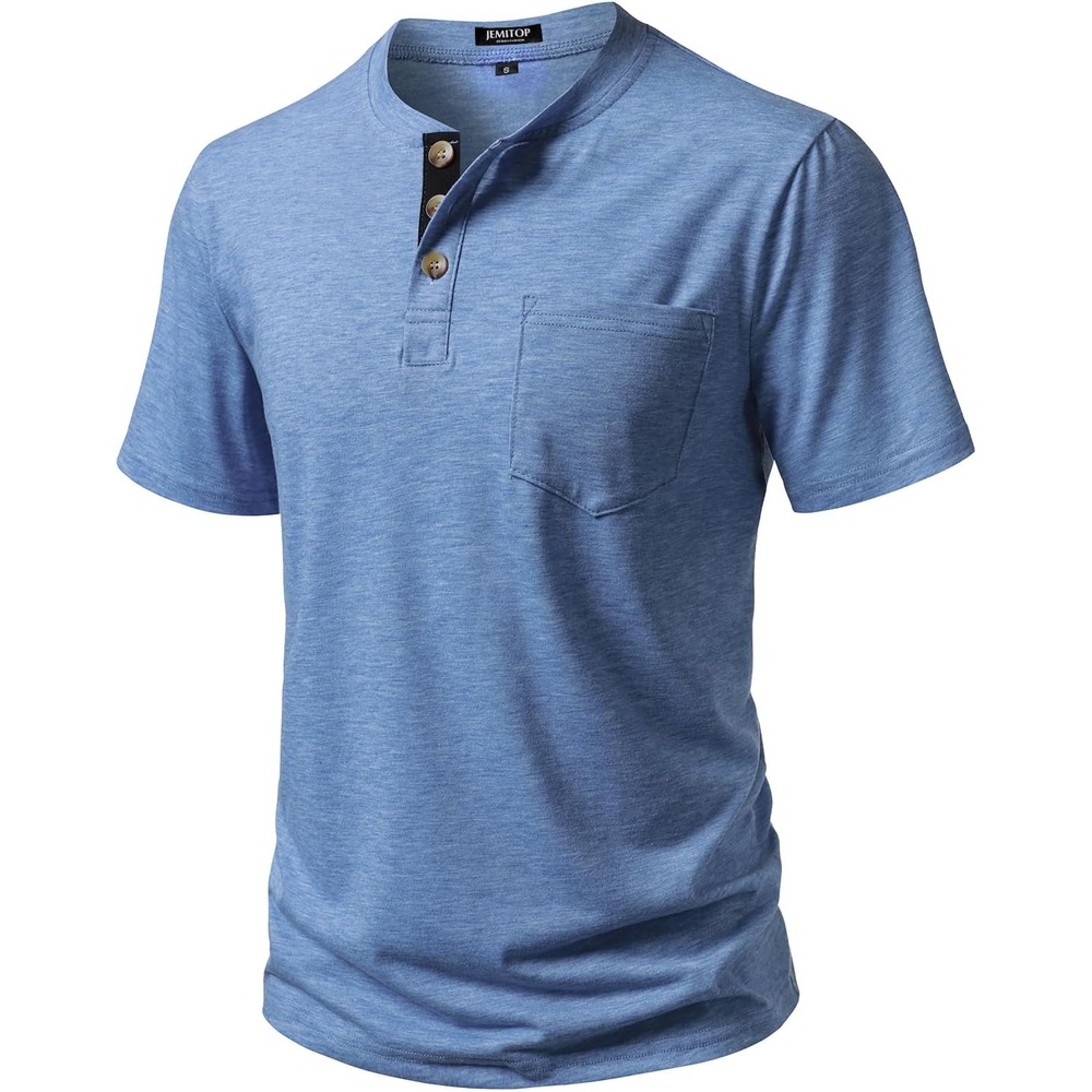 image:imageJEMITOP Mens Stretch Henley Shirts Casual Short Sleeve Slim Fit 3Button TShirtsBlue