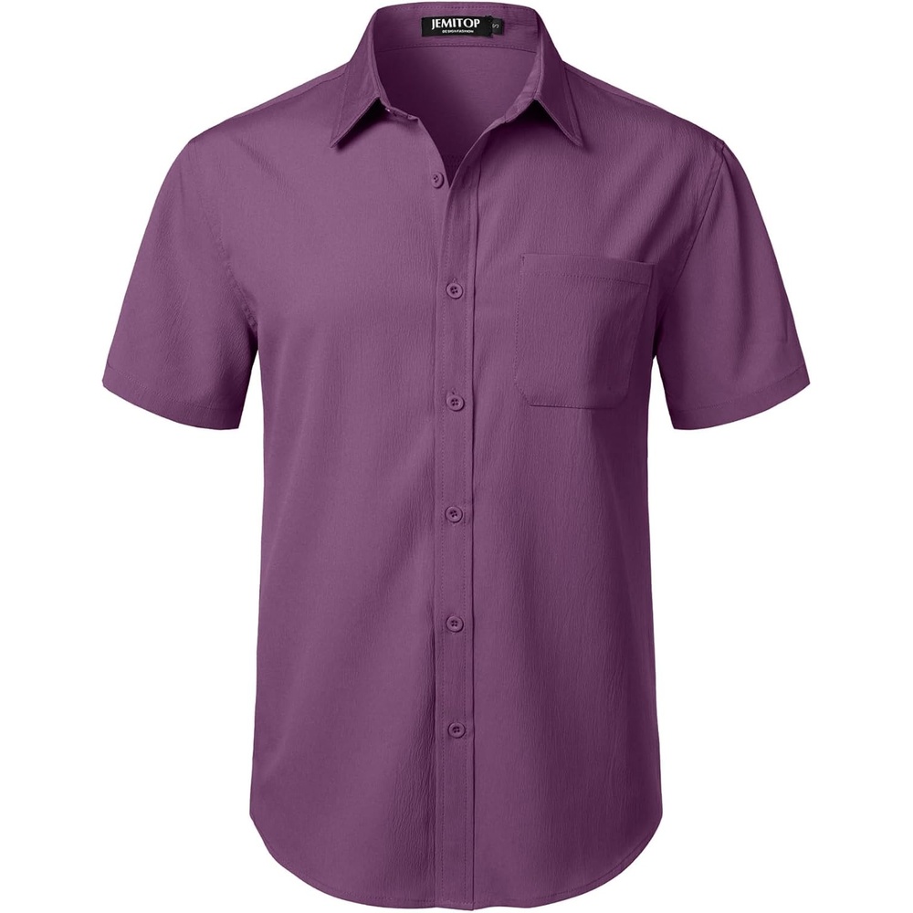 image:imageJEMITOP Mens Stretch Wrinkle Free Short Sleeve Texture Shirt Lightweight Summer Button Down Shirts for Beach VacationPurple