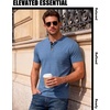 JEMITOP Mens Stretch Henley Shirts Casual Short Sleeve Slim Fit 3-Button T-Shirts(Blue)
