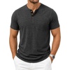 JEMITOP Mens Stretch Henley Shirts Casual Short Sleeve Slim Fit 3-Button T-Shirts(Charcoal Grey)
