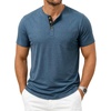 JEMITOP Mens Stretch Henley Shirts Casual Short Sleeve Slim Fit 3-Button T-Shirts(Dark Blue)