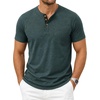 JEMITOP Mens Stretch Henley Shirts Casual Short Sleeve Slim Fit 3-Button T-Shirts(Dark Green)