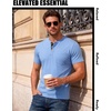 JEMITOP Mens Stretch Henley Shirts Casual Short Sleeve Slim Fit 3-Button T-Shirts(Light Blue)