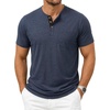 JEMITOP Mens Stretch Henley Shirts Casual Short Sleeve Slim Fit 3-Button T-Shirts(Navy Blue)