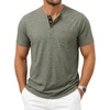 JEMITOP Mens Stretch Henley Shirts Casual Short Sleeve Slim Fit 3-Button T-Shirts(Sage Green)