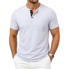 JEMITOP Mens Stretch Henley Shirts Casual Short Sleeve Slim Fit 3-Button T-Shirts(White)