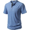 JEMITOP Mens Stretch Henley Shirts Casual Short Sleeve Slim Fit 3-Button T-Shirts(Blue)