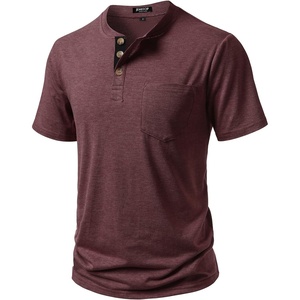 JEMITOP Mens Stretch Henley Shirts Casual Short Sleeve Slim Fit 3-Button T-Shirts(Burgundy)