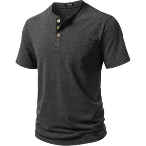JEMITOP Mens Stretch Henley Shirts Casual Short Sleeve Slim Fit 3-Button T-Shirts(Charcoal Grey)