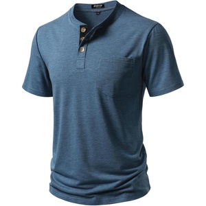 JEMITOP Mens Stretch Henley Shirts Casual Short Sleeve Slim Fit 3-Button T-Shirts(Dark Blue)