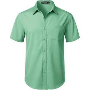 JEMITOP Men’s Stretch Wrinkle Free Short Sleeve Texture Shirt Lightweight Summer Button Down Shirts for Beach Vacation(Mint Green)