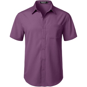 JEMITOP Men’s Stretch Wrinkle Free Short Sleeve Texture Shirt Lightweight Summer Button Down Shirts for Beach Vacation(Purple)