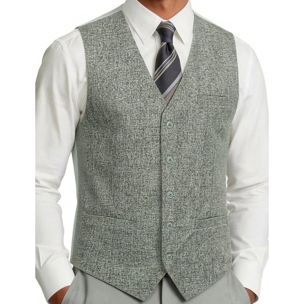 image:imageJEMITOP Mens Lightweight Texture Slim Fit Dress Vest Wedding Formal Vintage Tuxedo Suit Vest with PocketLight Green