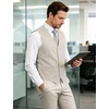 JEMITOP Men’s Lightweight Texture Slim Fit Dress Vest Wedding Formal Vintage Tuxedo Suit Vest with Pocket(Beige)
