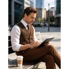 JEMITOP Men’s Lightweight Texture Slim Fit Dress Vest Wedding Formal Vintage Tuxedo Suit Vest with Pocket(Brown)