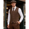 JEMITOP Men’s Lightweight Texture Slim Fit Dress Vest Wedding Formal Vintage Tuxedo Suit Vest with Pocket(Brown)