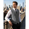 JEMITOP Men’s Lightweight Texture Slim Fit Dress Vest Wedding Formal Vintage Tuxedo Suit Vest with Pocket(Grey)