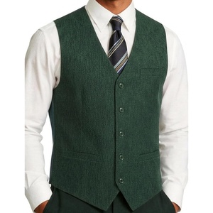 JEMITOP Men’s Lightweight Texture Slim Fit Dress Vest Wedding Formal Vintage Tuxedo Suit Vest with Pocket(Dark Green)